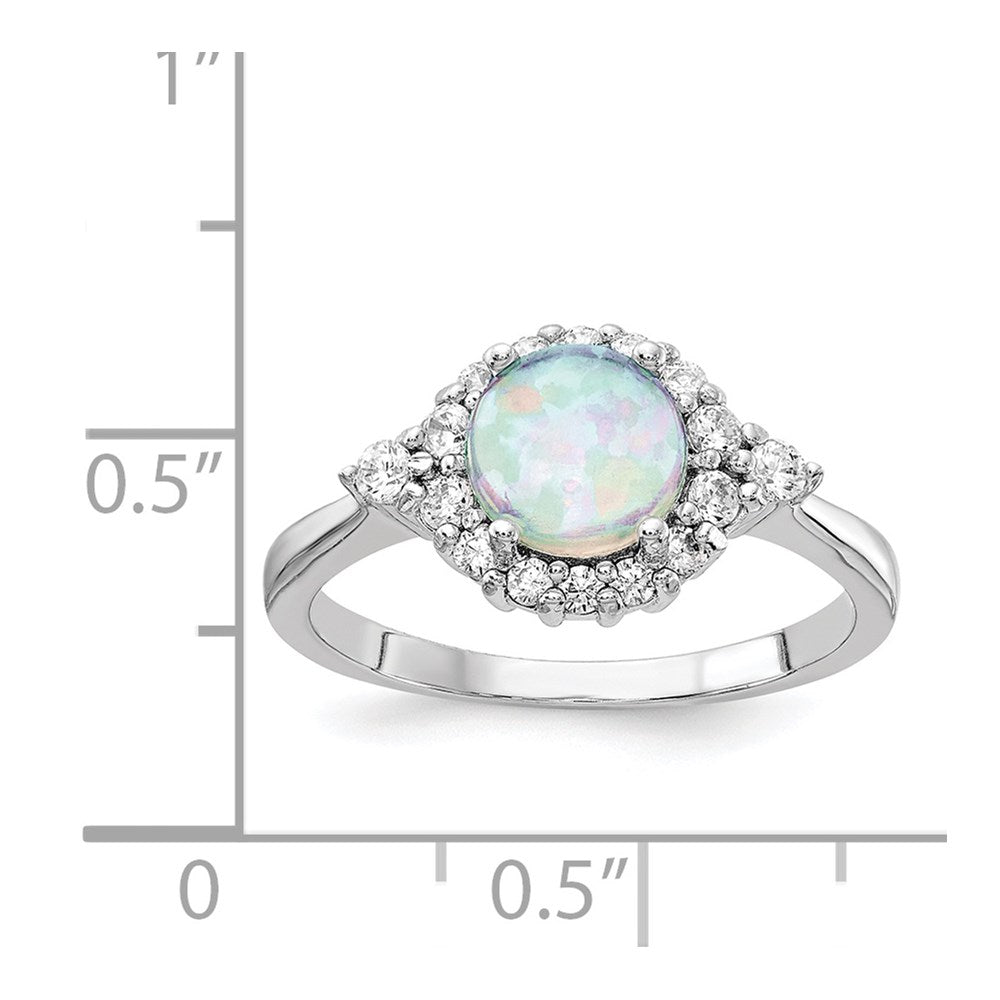 Sterling Silver Cheryl M Rhodium-Plated Cabochon Lab Created Opal And Brilliant-Cut Cz Ring