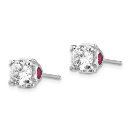Sterling Silver Cheryl M Rhodium-Plated Brilliant-Cut Lab Created Ruby And White Cz With Heart Sides Stud Post Earrings