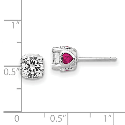 Sterling Silver Cheryl M Rhodium-Plated Brilliant-Cut Lab Created Ruby And White Cz With Heart Sides Stud Post Earrings
