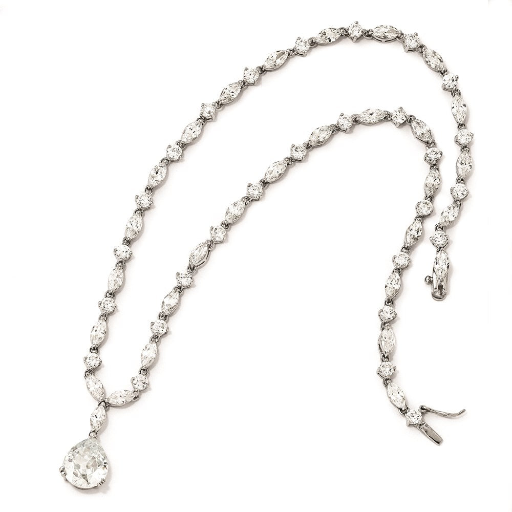 Sterling Silver Cheryl M Rhodium-Plated Fancy Marquise-Cut & Brilliant-Cut Pear Cz 17 Inch Necklace