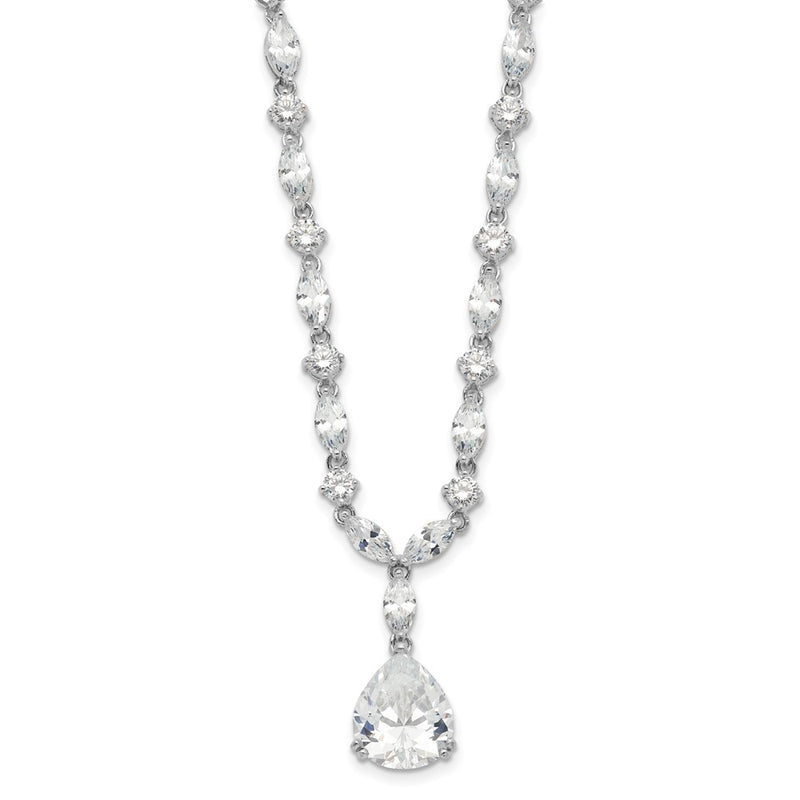 Sterling Silver Cheryl M Rhodium-Plated Fancy Marquise-Cut & Brilliant-Cut Pear Cz 17 Inch Necklace
