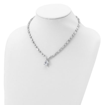 Sterling Silver Cheryl M Rhodium-Plated Fancy Marquise-Cut & Brilliant-Cut Pear Cz 17 Inch Necklace