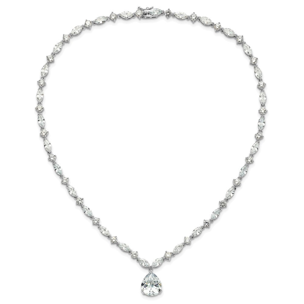 Sterling Silver Cheryl M Rhodium-Plated Fancy Marquise-Cut & Brilliant-Cut Pear Cz 17 Inch Necklace
