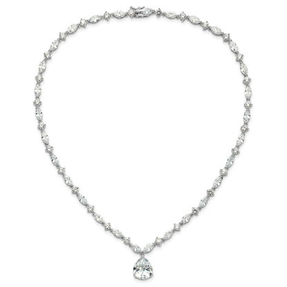 Sterling Silver Cheryl M Rhodium-Plated Fancy Marquise-Cut & Brilliant-Cut Pear Cz 17 Inch Necklace