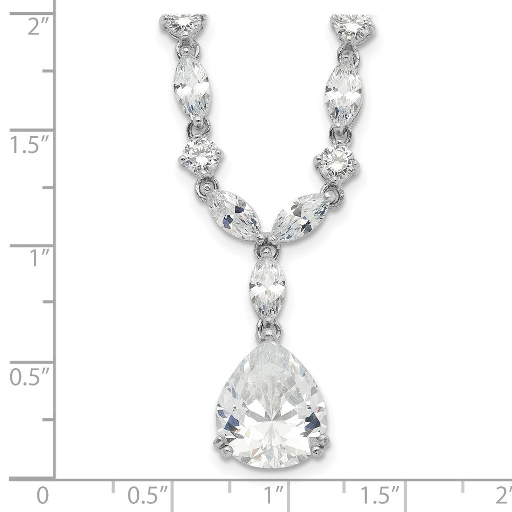Sterling Silver Cheryl M Rhodium-Plated Fancy Marquise-Cut & Brilliant-Cut Pear Cz 17 Inch Necklace