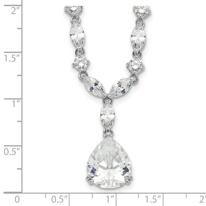 Sterling Silver Cheryl M Rhodium-Plated Fancy Marquise-Cut & Brilliant-Cut Pear Cz 17 Inch Necklace