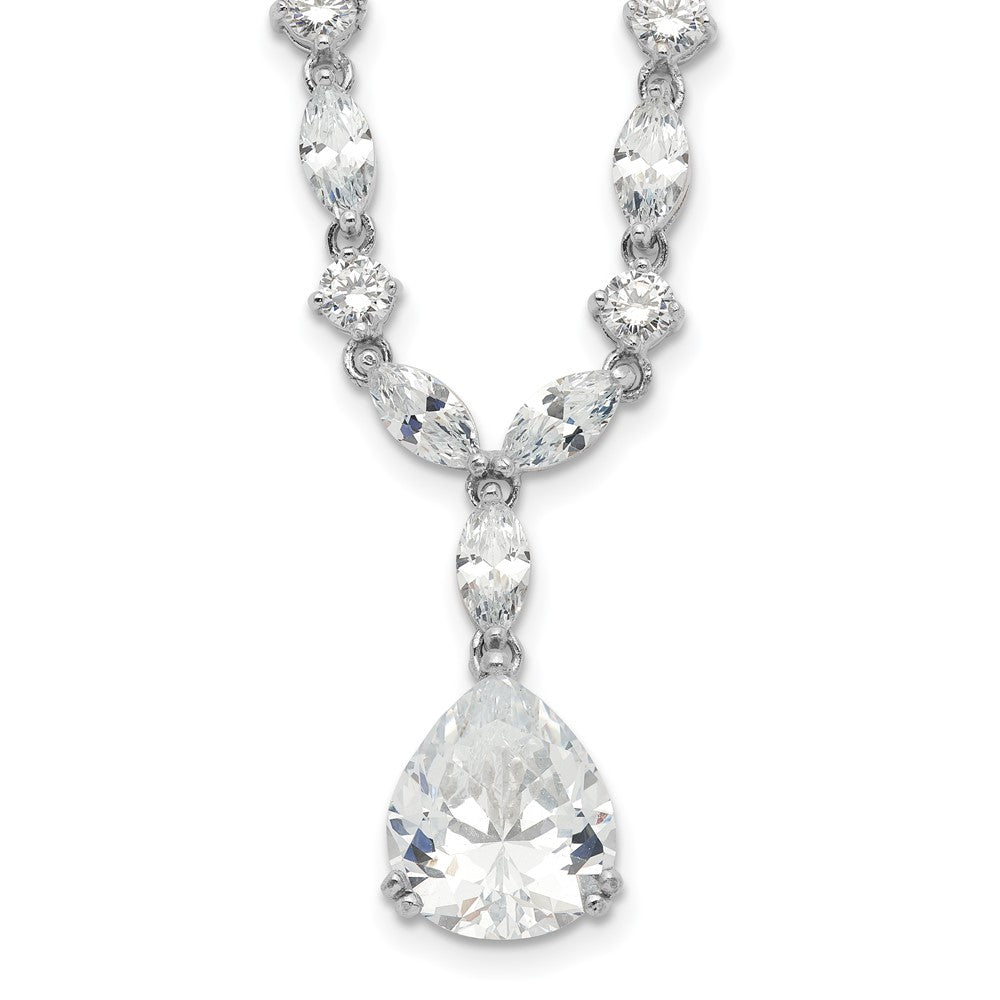 Sterling Silver Cheryl M Rhodium-Plated Fancy Marquise-Cut & Brilliant-Cut Pear Cz 17 Inch Necklace