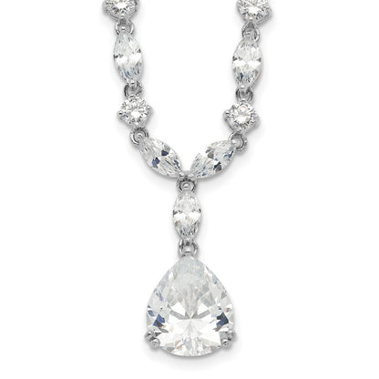 Sterling Silver Cheryl M Rhodium-Plated Fancy Marquise-Cut & Brilliant-Cut Pear Cz 17 Inch Necklace
