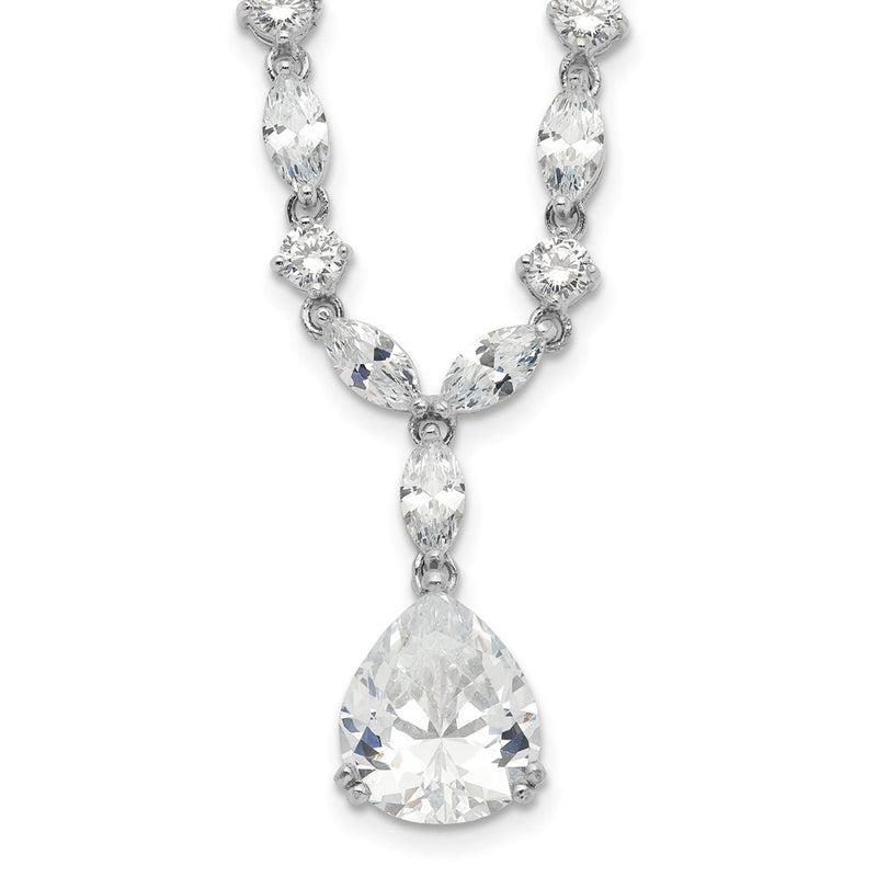 Sterling Silver Cheryl M Rhodium-Plated Fancy Marquise-Cut & Brilliant-Cut Pear Cz 17 Inch Necklace