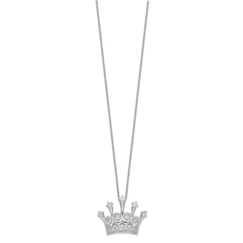 Sterling Silver Cheryl M Rhodium-Plated Brilliant-Cut Cz Crown 18 Inch Necklace
