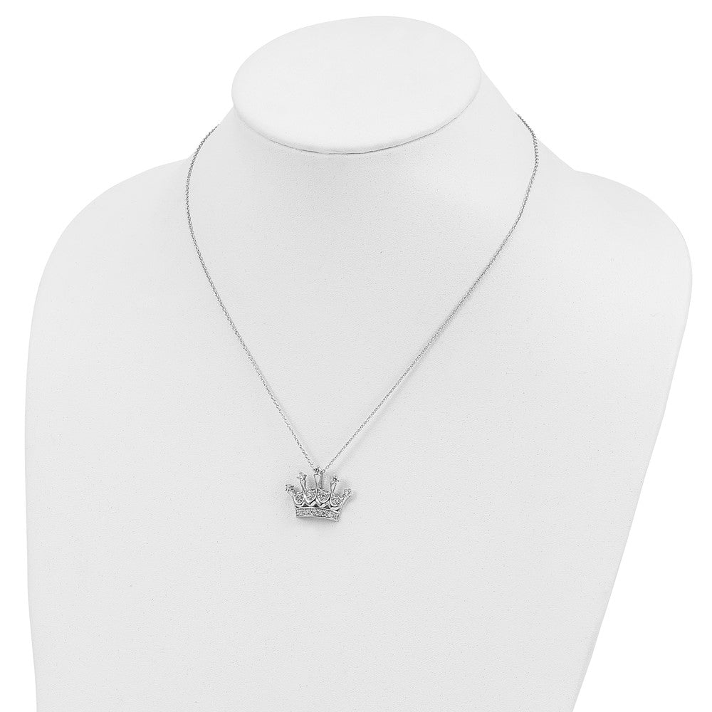 Sterling Silver Cheryl M Rhodium-Plated Brilliant-Cut Cz Crown 18 Inch Necklace