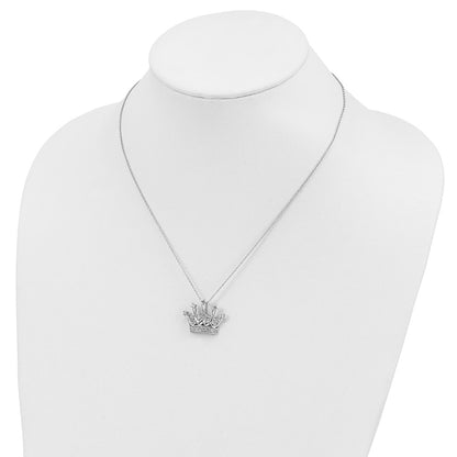 Sterling Silver Cheryl M Rhodium-Plated Brilliant-Cut Cz Crown 18 Inch Necklace