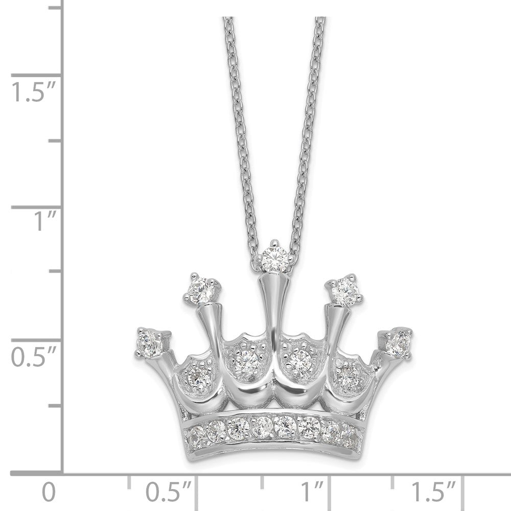 Sterling Silver Cheryl M Rhodium-Plated Brilliant-Cut Cz Crown 18 Inch Necklace