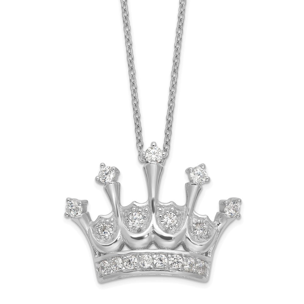 Sterling Silver Cheryl M Rhodium-Plated Brilliant-Cut Cz Crown 18 Inch Necklace