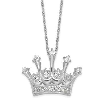 Sterling Silver Cheryl M Rhodium-Plated Brilliant-Cut Cz Crown 18 Inch Necklace