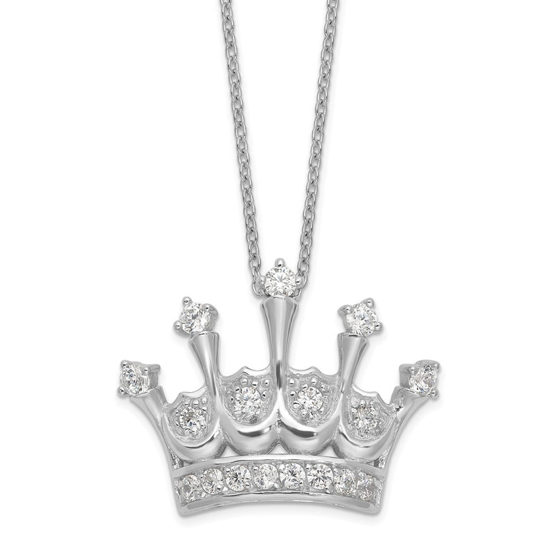 Sterling Silver Cheryl M Rhodium-Plated Brilliant-Cut Cz Crown 18 Inch Necklace
