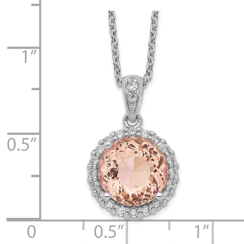 Sterling Silver Cheryl M Rhodium-Plated 100 Facet Simulated Morganite And White Brilliant-Cut Cz Halo 18 Inch Necklace