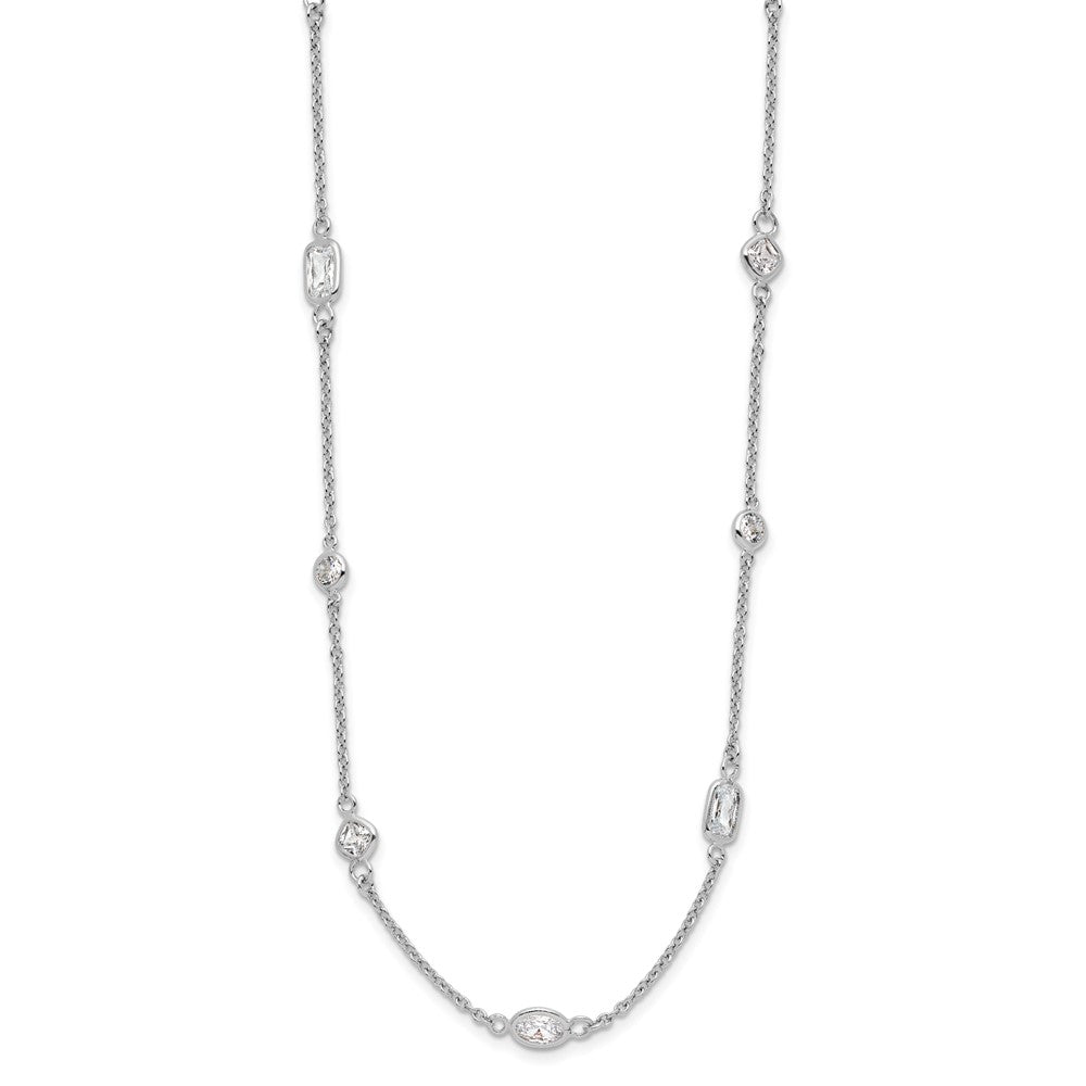 Sterling Silver Cheryl M Rhodium-Plated Brilliant-Cut Cz 26 Station 36.5 Inch Necklace