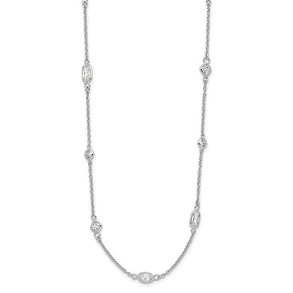 Sterling Silver Cheryl M Rhodium-Plated Brilliant-Cut Cz 26 Station 36.5 Inch Necklace