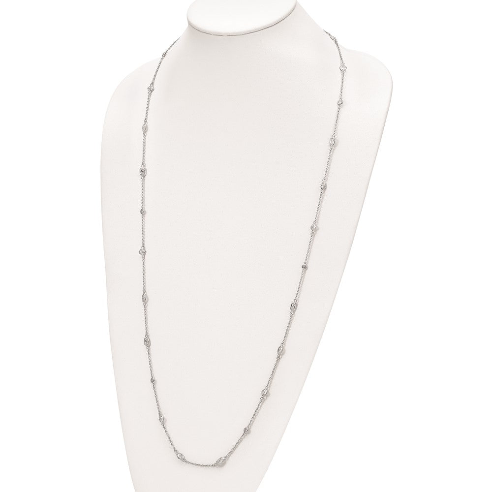 Sterling Silver Cheryl M Rhodium-Plated Brilliant-Cut Cz 26 Station 36.5 Inch Necklace