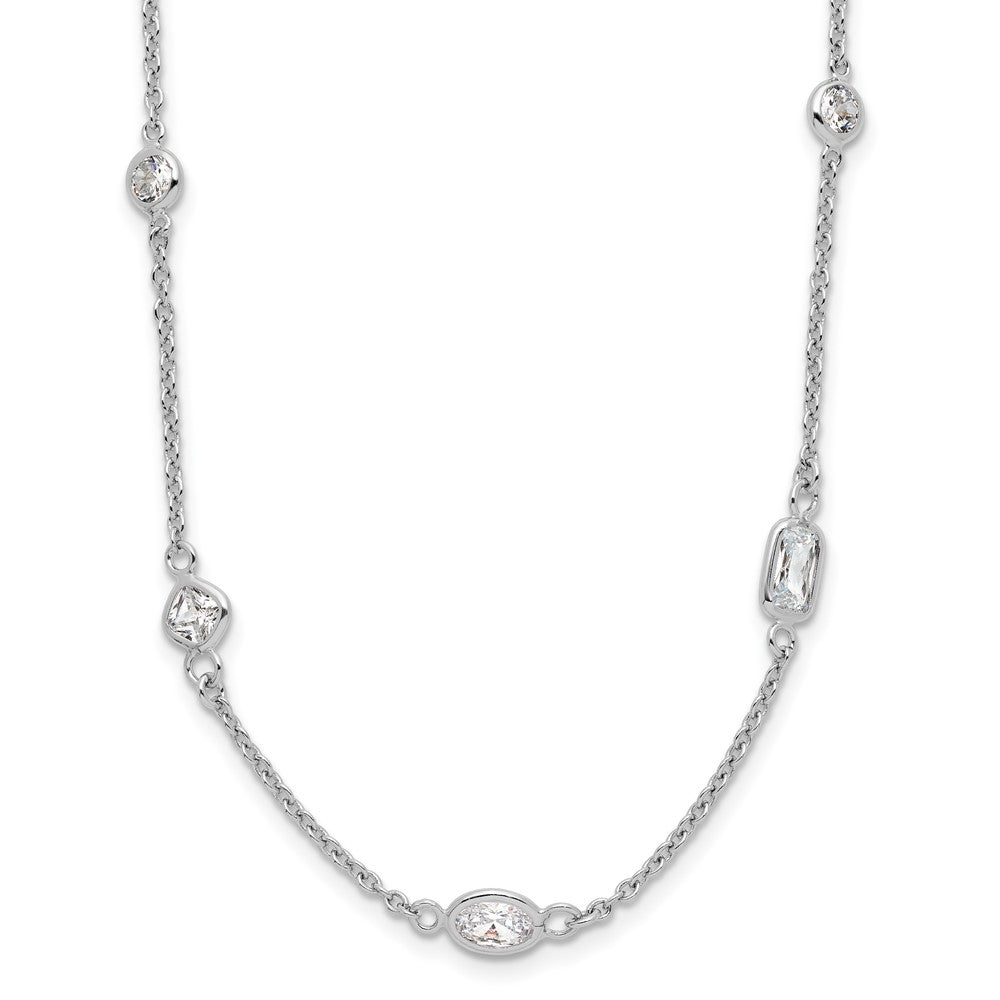 Sterling Silver Cheryl M Rhodium-Plated Brilliant-Cut Cz 26 Station 36.5 Inch Necklace