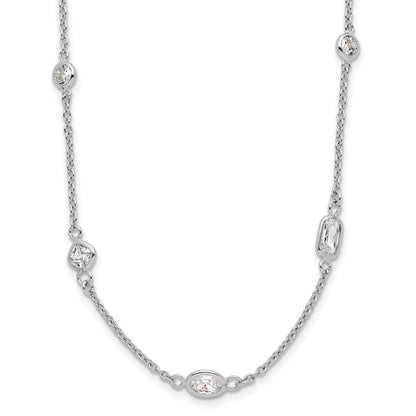 Sterling Silver Cheryl M Rhodium-Plated Brilliant-Cut Cz 26 Station 36.5 Inch Necklace