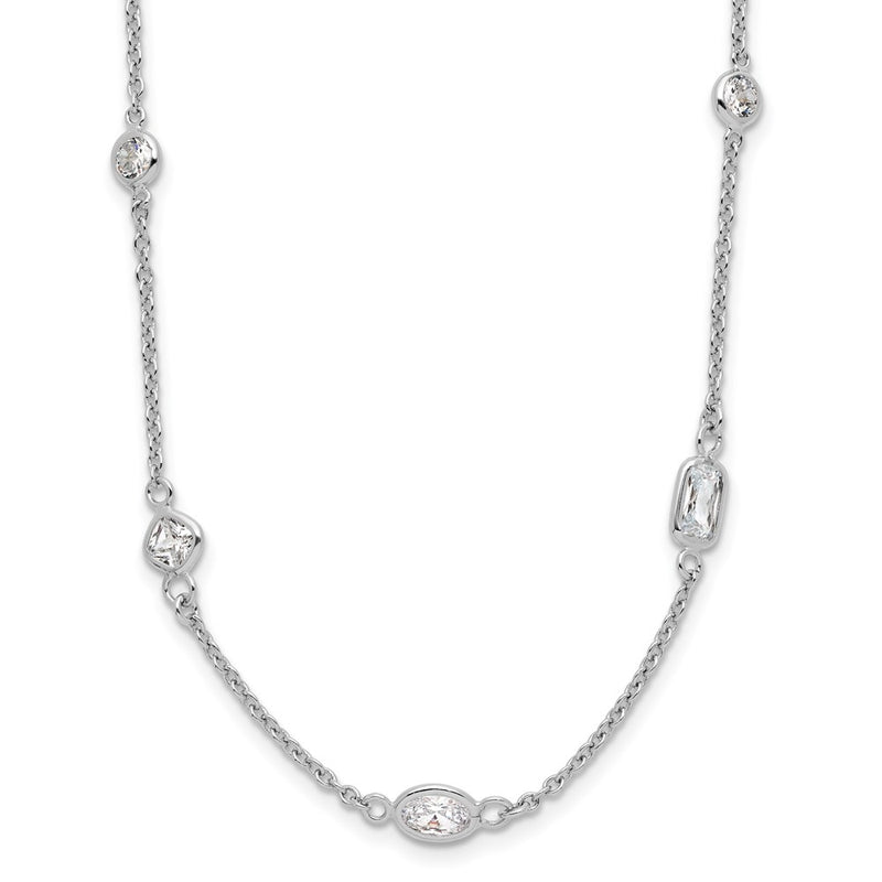 Sterling Silver Cheryl M Rhodium-Plated Brilliant-Cut Cz 26 Station 36.5 Inch Necklace