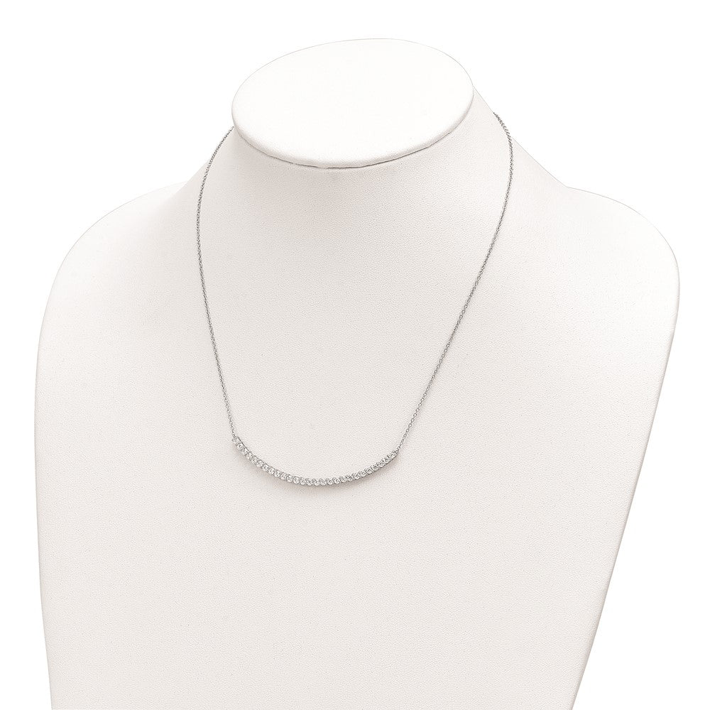 Sterling Silver Cheryl M Rhodium-Plated Brilliant-Cut Cz Curved Bar 18 Inch Necklace