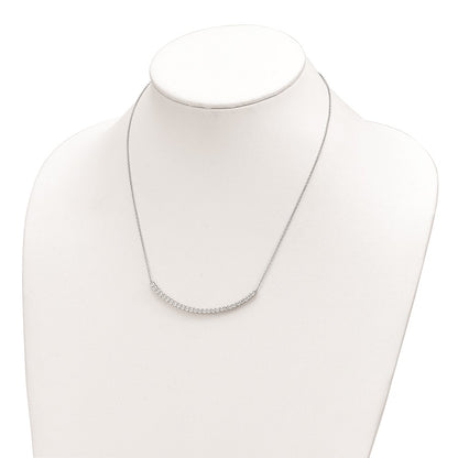Sterling Silver Cheryl M Rhodium-Plated Brilliant-Cut Cz Curved Bar 18 Inch Necklace
