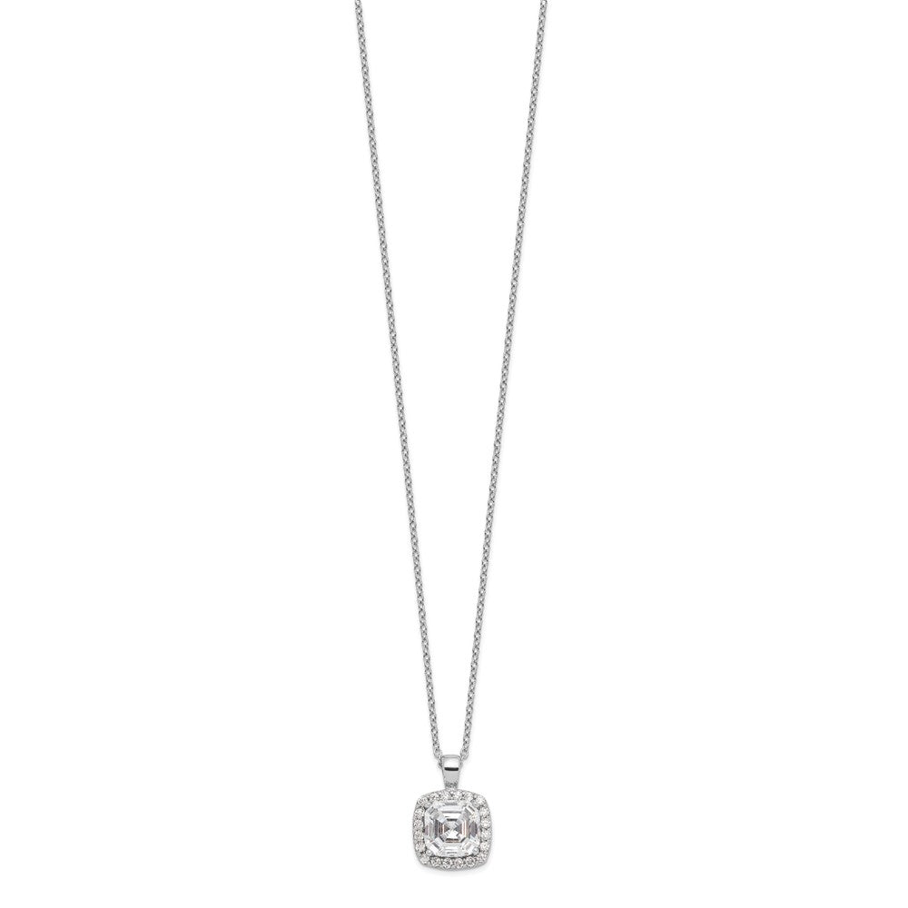 Sterling Silver Cheryl M Rhodium-Plated Asscher-Cut And Brilliant-Cut Cz Halo 18 Inch Necklace