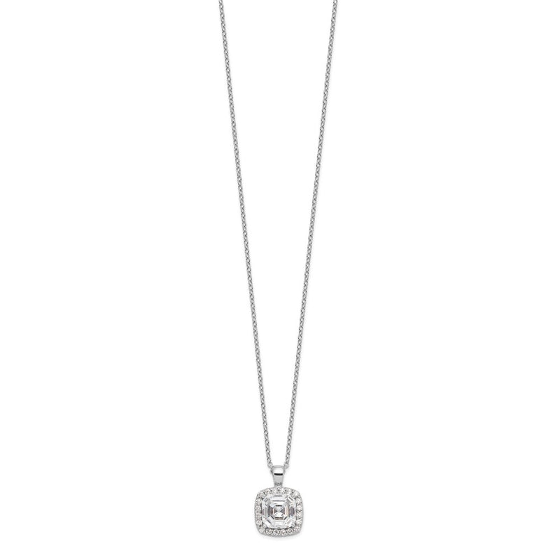 Sterling Silver Cheryl M Rhodium-Plated Asscher-Cut And Brilliant-Cut Cz Halo 18 Inch Necklace