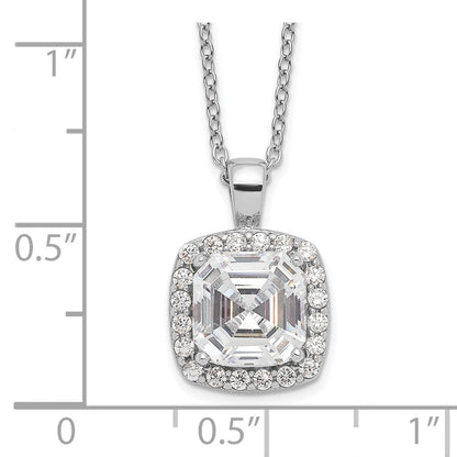 Sterling Silver Cheryl M Rhodium-Plated Asscher-Cut And Brilliant-Cut Cz Halo 18 Inch Necklace