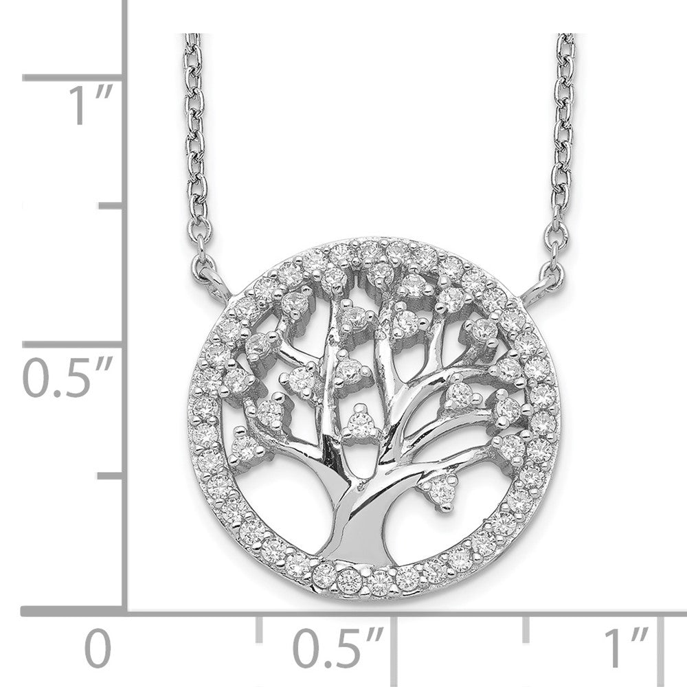 Sterling Silver Cheryl M Rhodium-Plated Brilliant-Cut Cz Tree Of Life 18 Inch Necklace