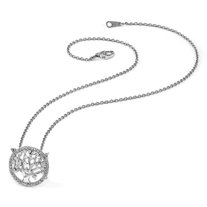 Sterling Silver Cheryl M Rhodium-Plated Brilliant-Cut Cz Tree Of Life 18 Inch Necklace