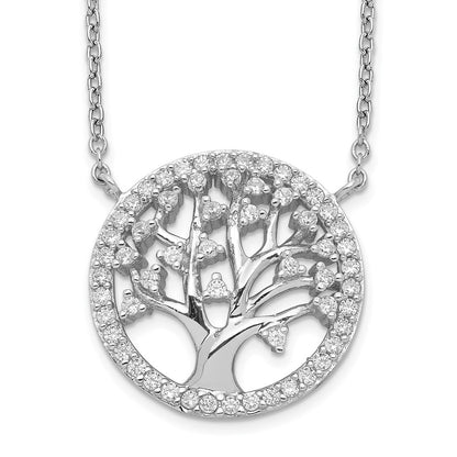 Sterling Silver Cheryl M Rhodium-Plated Brilliant-Cut Cz Tree Of Life 18 Inch Necklace