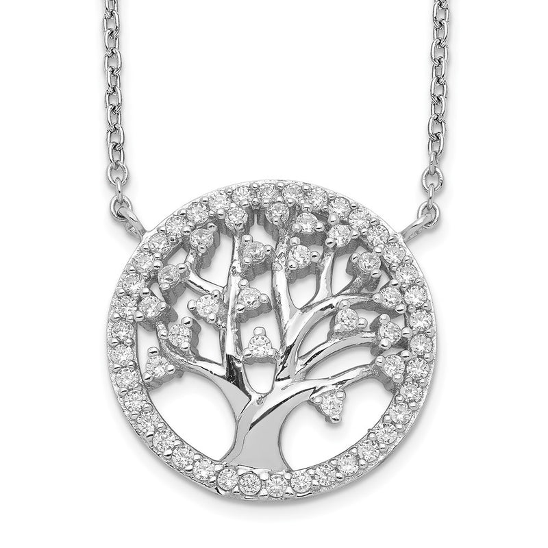 Sterling Silver Cheryl M Rhodium-Plated Brilliant-Cut Cz Tree Of Life 18 Inch Necklace