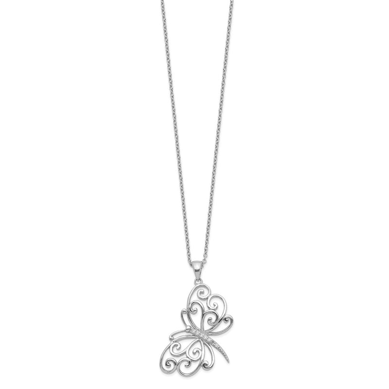 Sterling Silver Cheryl M Rhodium-Plated Brilliant-Cut Cz Butterfly 18 Inch Necklace