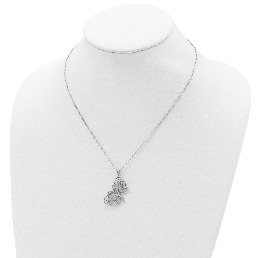 Sterling Silver Cheryl M Rhodium-Plated Brilliant-Cut Cz Butterfly 18 Inch Necklace
