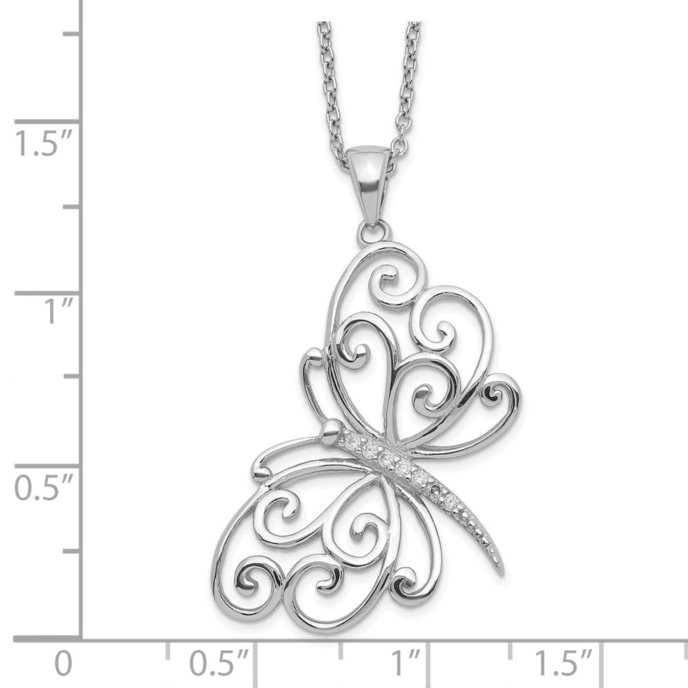 Sterling Silver Cheryl M Rhodium-Plated Brilliant-Cut Cz Butterfly 18 Inch Necklace