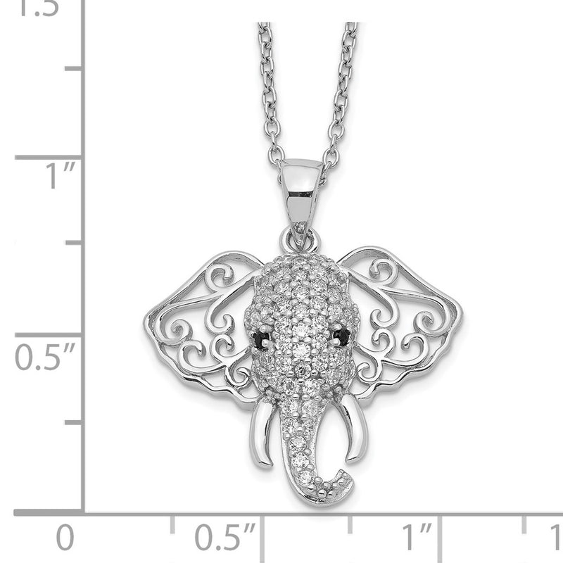 Sterling Silver Cheryl M Rhodium-Plated Brilliant-Cut Black And White Cz Filigree Elephant 18 Inch Necklace