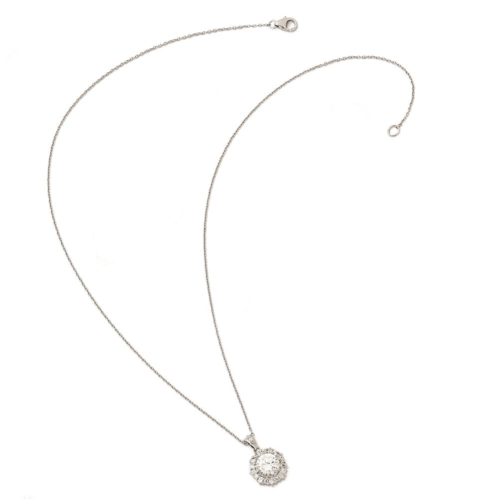 Sterling Silver Cheryl M Rhodium-Plated Brilliant-Cut And Emerald-Cut Cz Halo 18 Inch Necklace