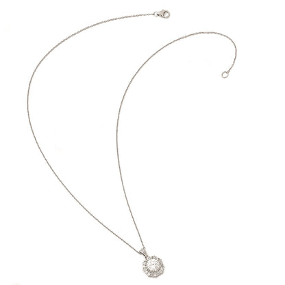 Sterling Silver Cheryl M Rhodium-Plated Brilliant-Cut And Emerald-Cut Cz Halo 18 Inch Necklace