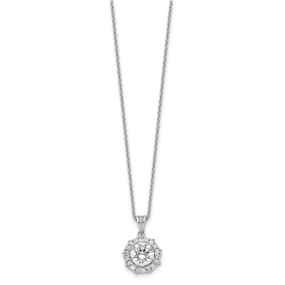 Sterling Silver Cheryl M Rhodium-Plated Brilliant-Cut And Emerald-Cut Cz Halo 18 Inch Necklace