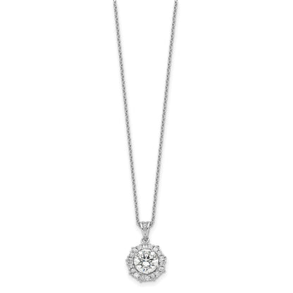 Sterling Silver Cheryl M Rhodium-Plated Brilliant-Cut And Emerald-Cut Cz Halo 18 Inch Necklace