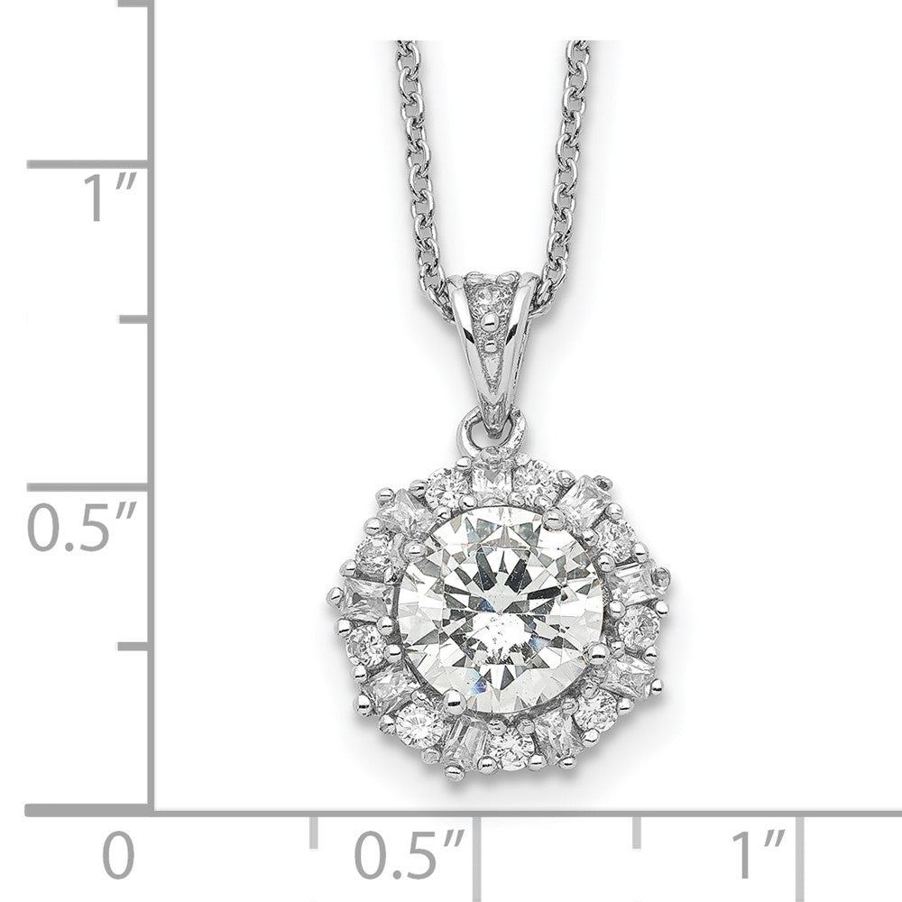 Sterling Silver Cheryl M Rhodium-Plated Brilliant-Cut And Emerald-Cut Cz Halo 18 Inch Necklace