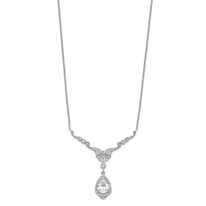 Sterling Silver Cheryl M Rhodium-Plated Fancy Brilliant-Cut Cz Teardrop Dangle 16 Inch Necklace With 2.25 Extender