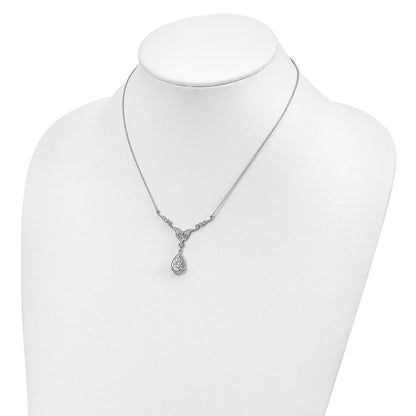 Sterling Silver Cheryl M Rhodium-Plated Fancy Brilliant-Cut Cz Teardrop Dangle 16 Inch Necklace With 2.25 Extender