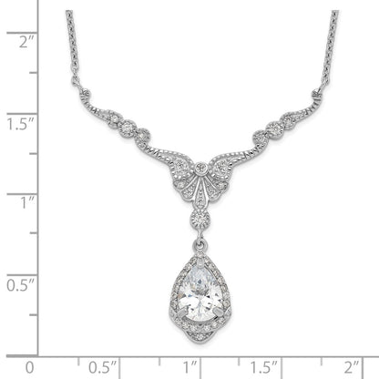 Sterling Silver Cheryl M Rhodium-Plated Fancy Brilliant-Cut Cz Teardrop Dangle 16 Inch Necklace With 2.25 Extender