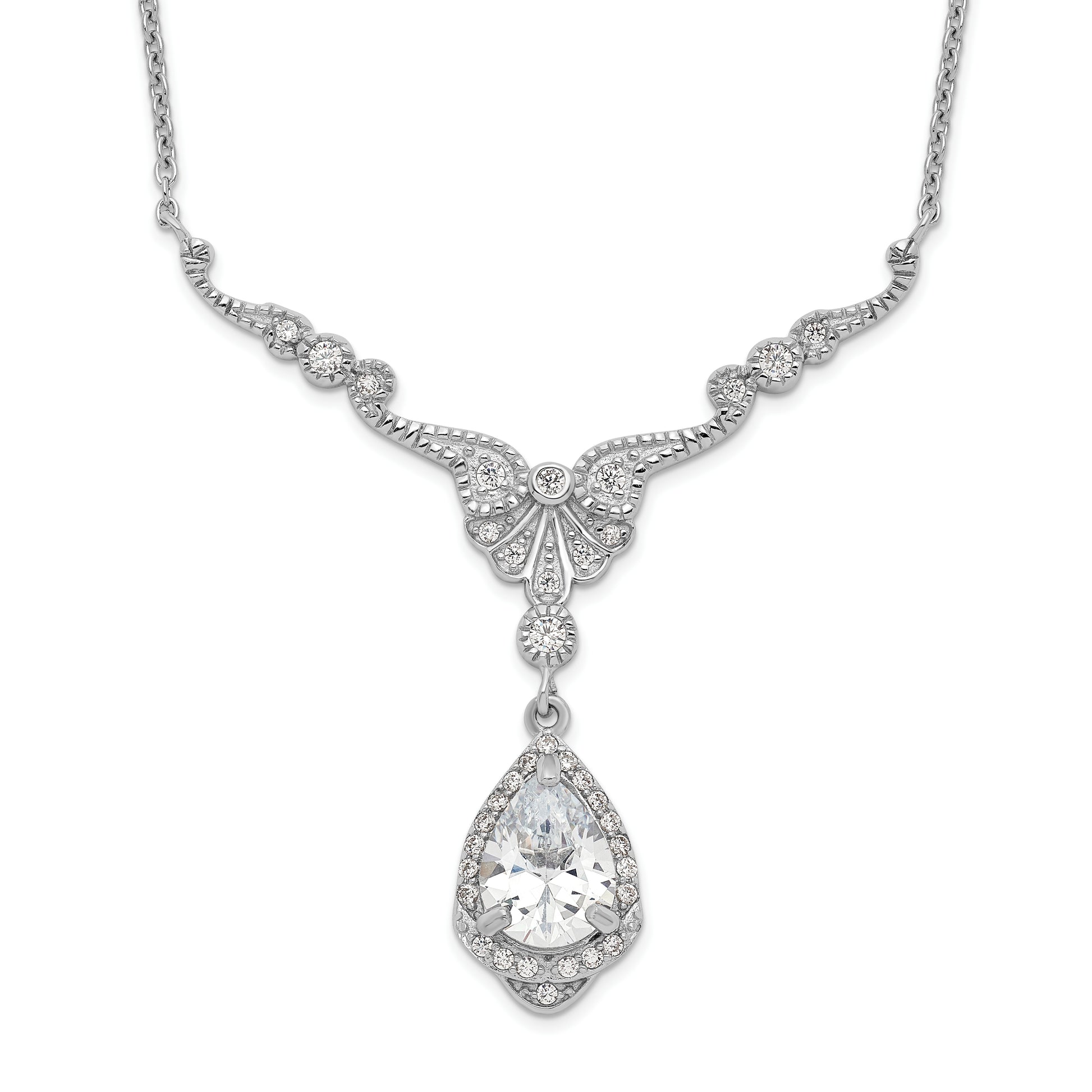 Sterling Silver Fancy CZ Open Heart 16 Sterling Silver Fancy CZ Open Heart 16