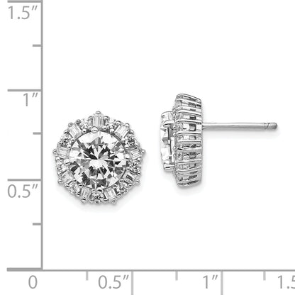 Sterling Silver Cheryl M Rhodium-Plated Fancy Brilliant-Cut And Emerald-Cut Cz Halo Post Earrings
